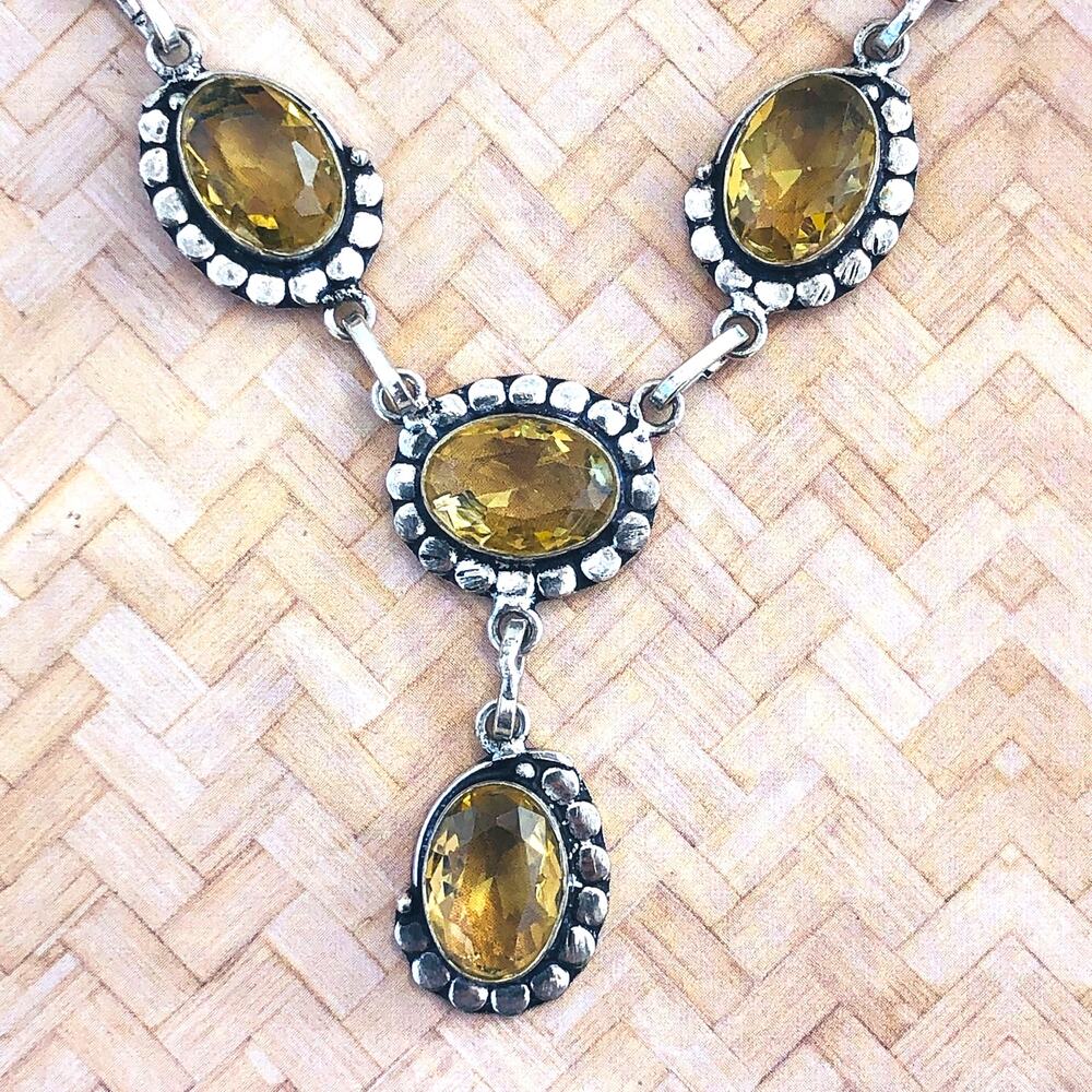 925 Sterling Faceted Citrine Necklace 21" - Picture 2 of 7